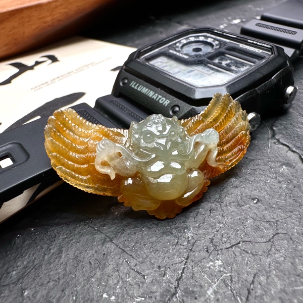 “迦楼罗”Garuda 冰黄金翅大鹏吊坠 天然缅甸翡翠 贡山商店