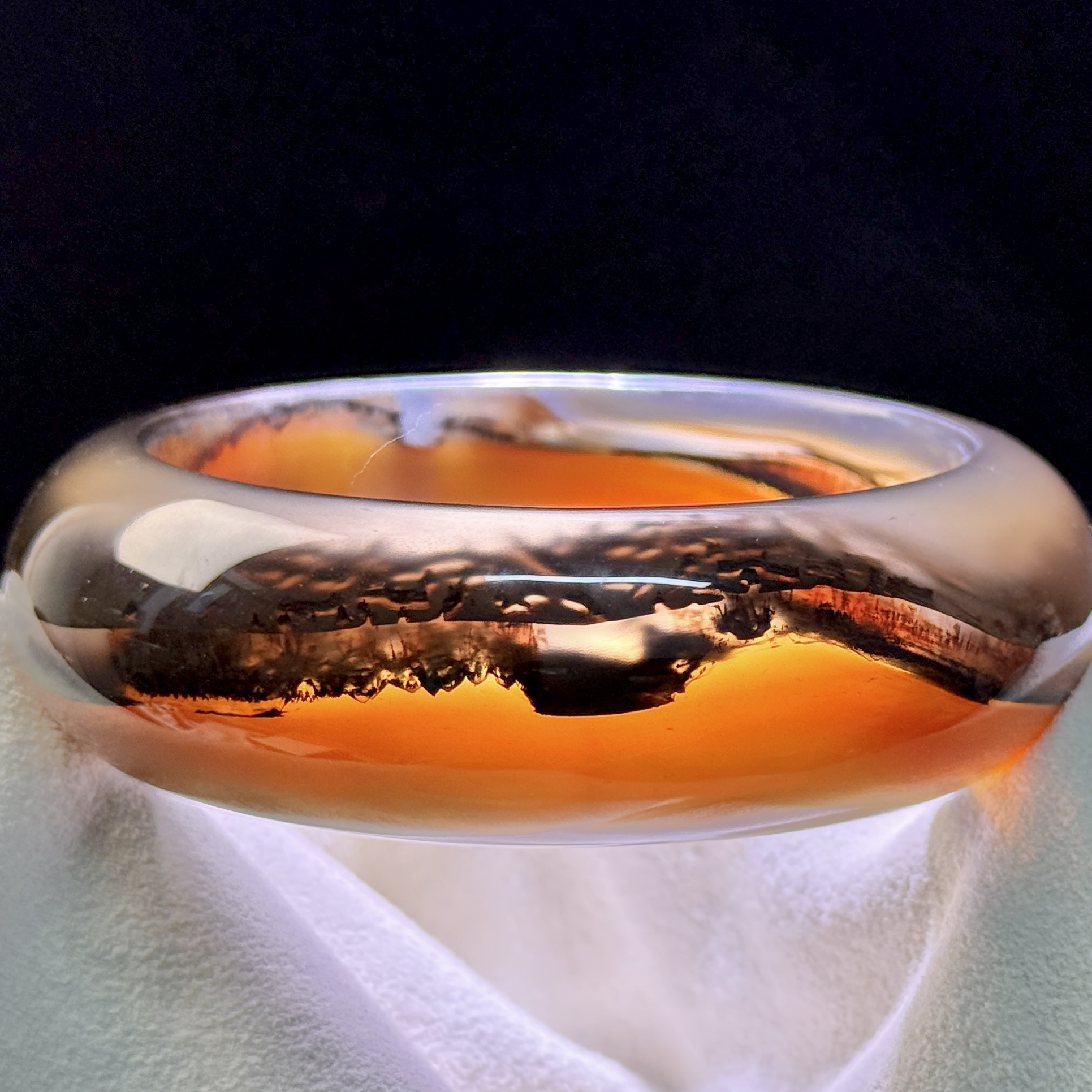 【海市蜃楼】天然高货海市蜃楼收藏品巴西三色玛瑙手镯58圈风景意境