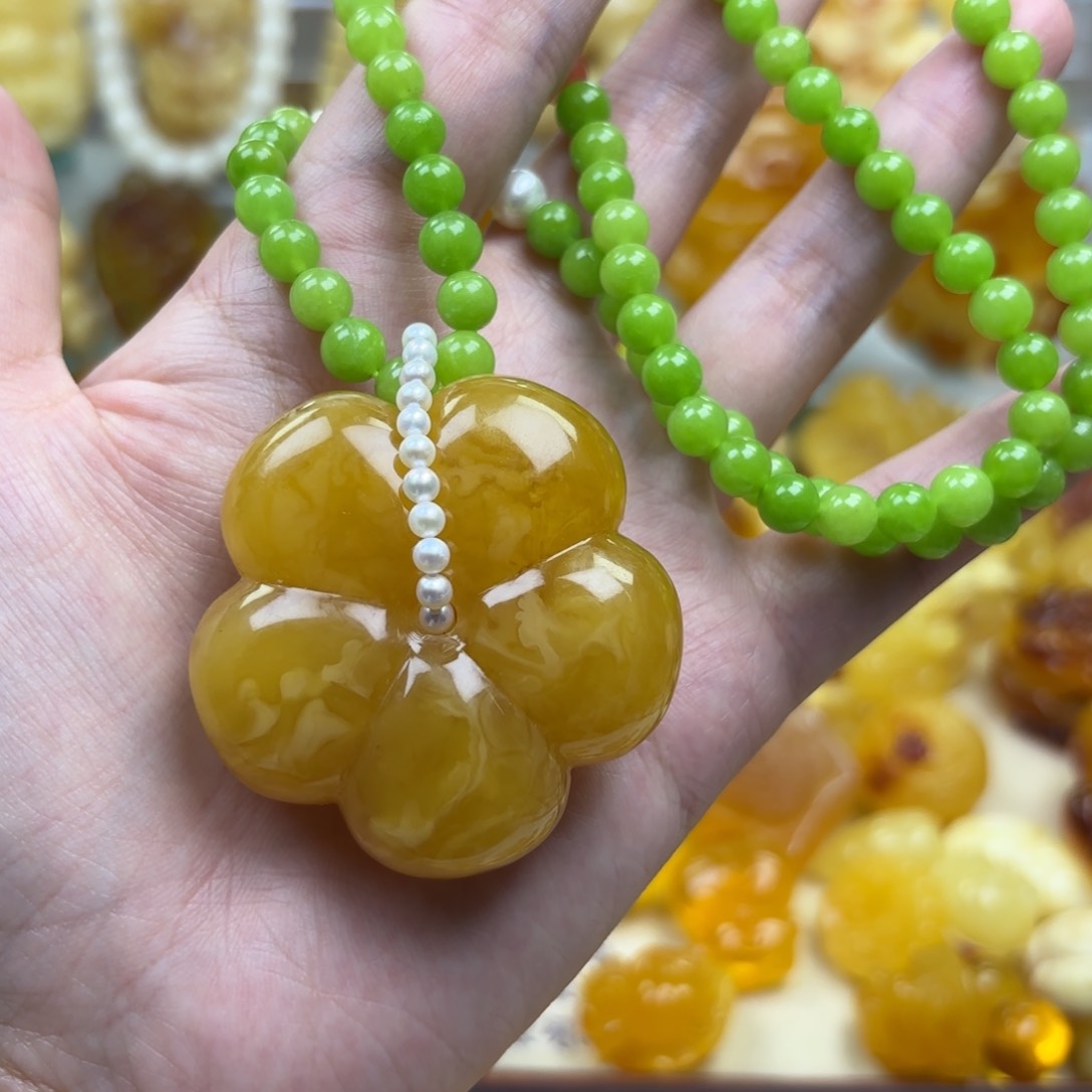裸石蜜蜡未镶嵌蜜蜡花花吊坠打孔不退不换