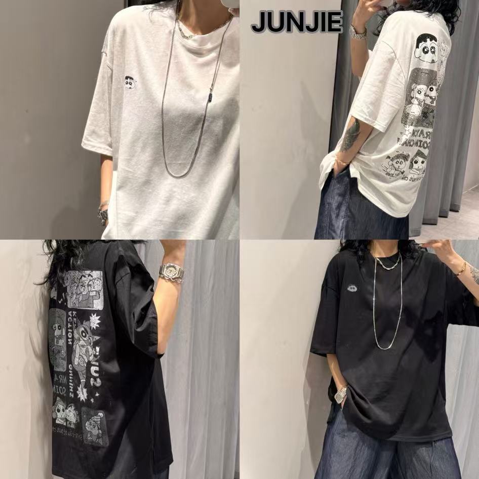 『JUNJIE』蜡笔小新·复古宽松后背印花大版短袖T恤 80082