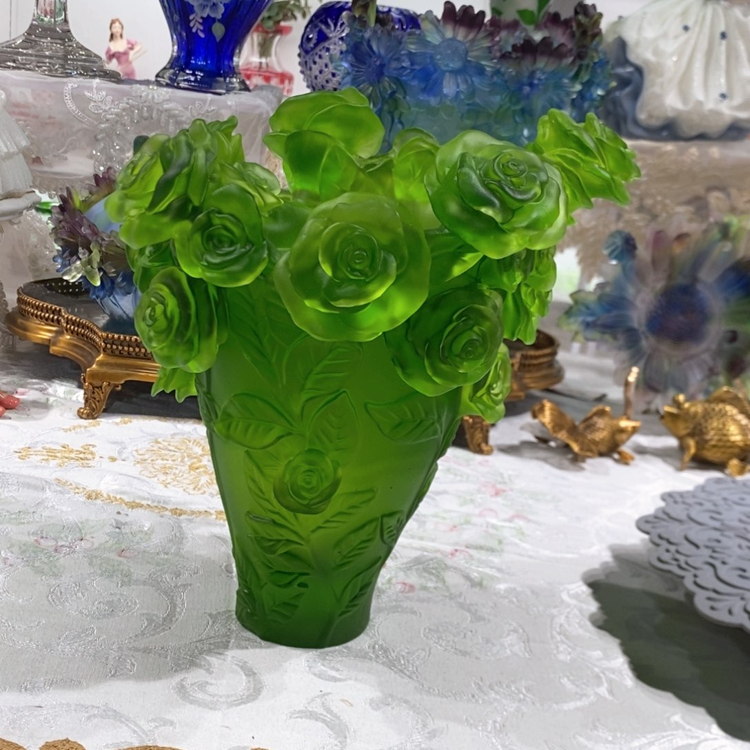 摆件QAA074脱蜡水晶玫瑰花花瓶