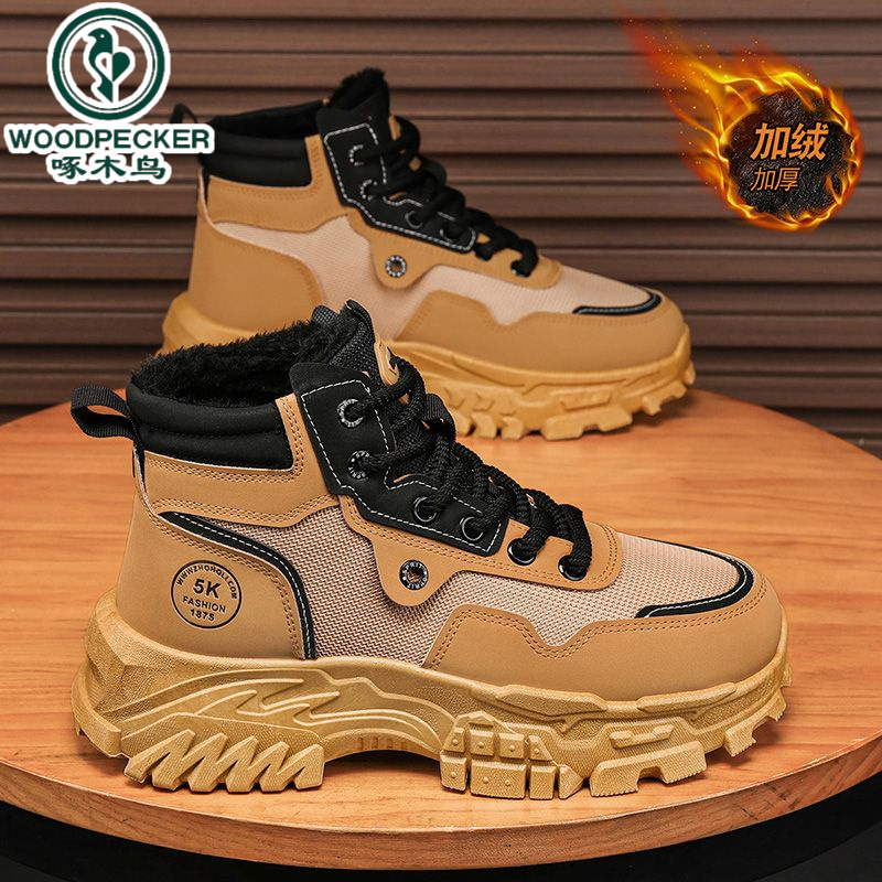 【正品】啄木鸟男鞋冬季加绒加厚运动休闲雪地靴高质量厚底防水男款