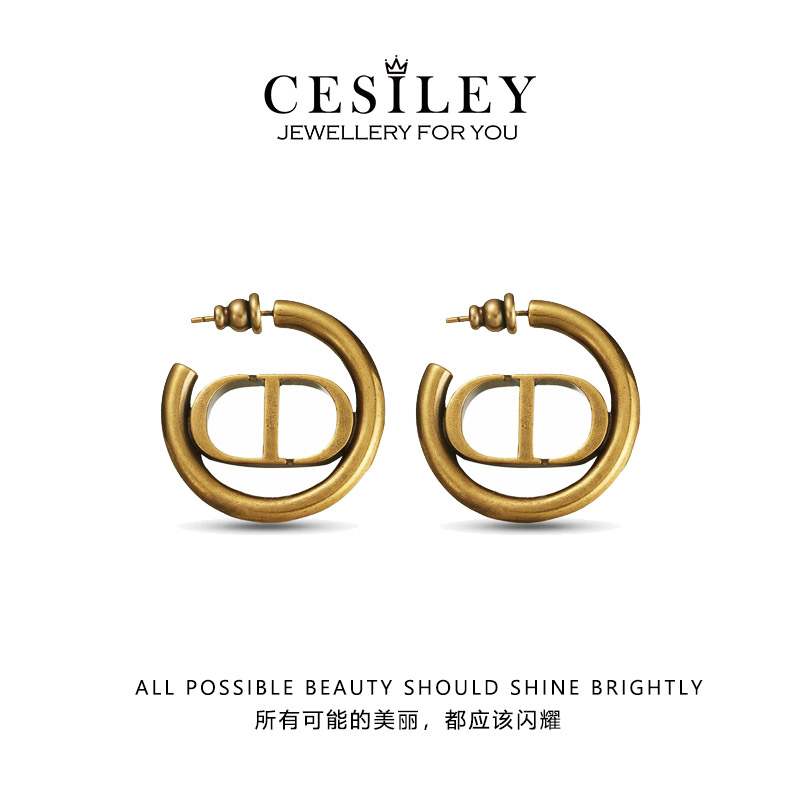 铜合金耳饰 复古圈圈字母耳环DTA1037