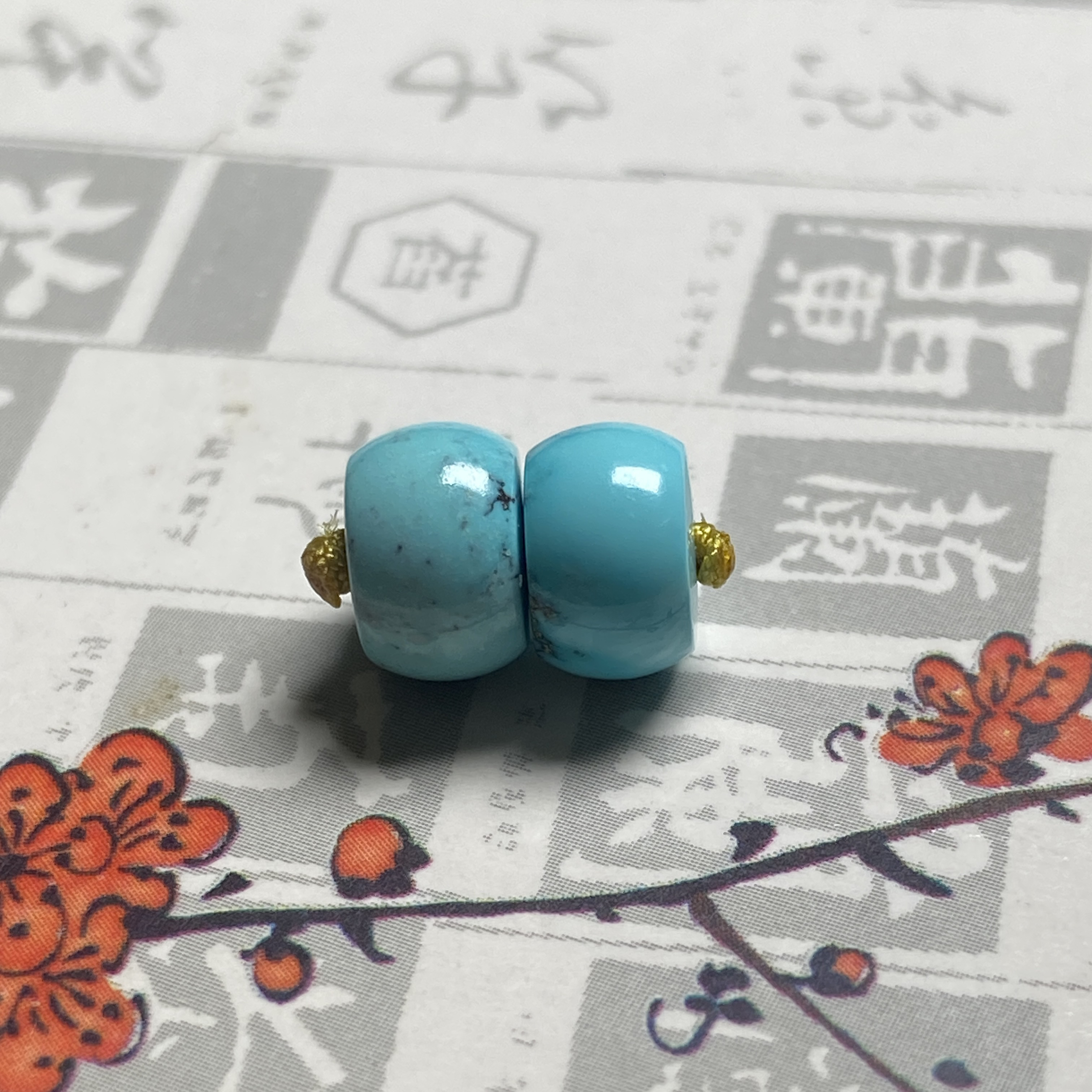 原矿绿松石高瓷蓝水草纹直切配饰8.5x5.5mm