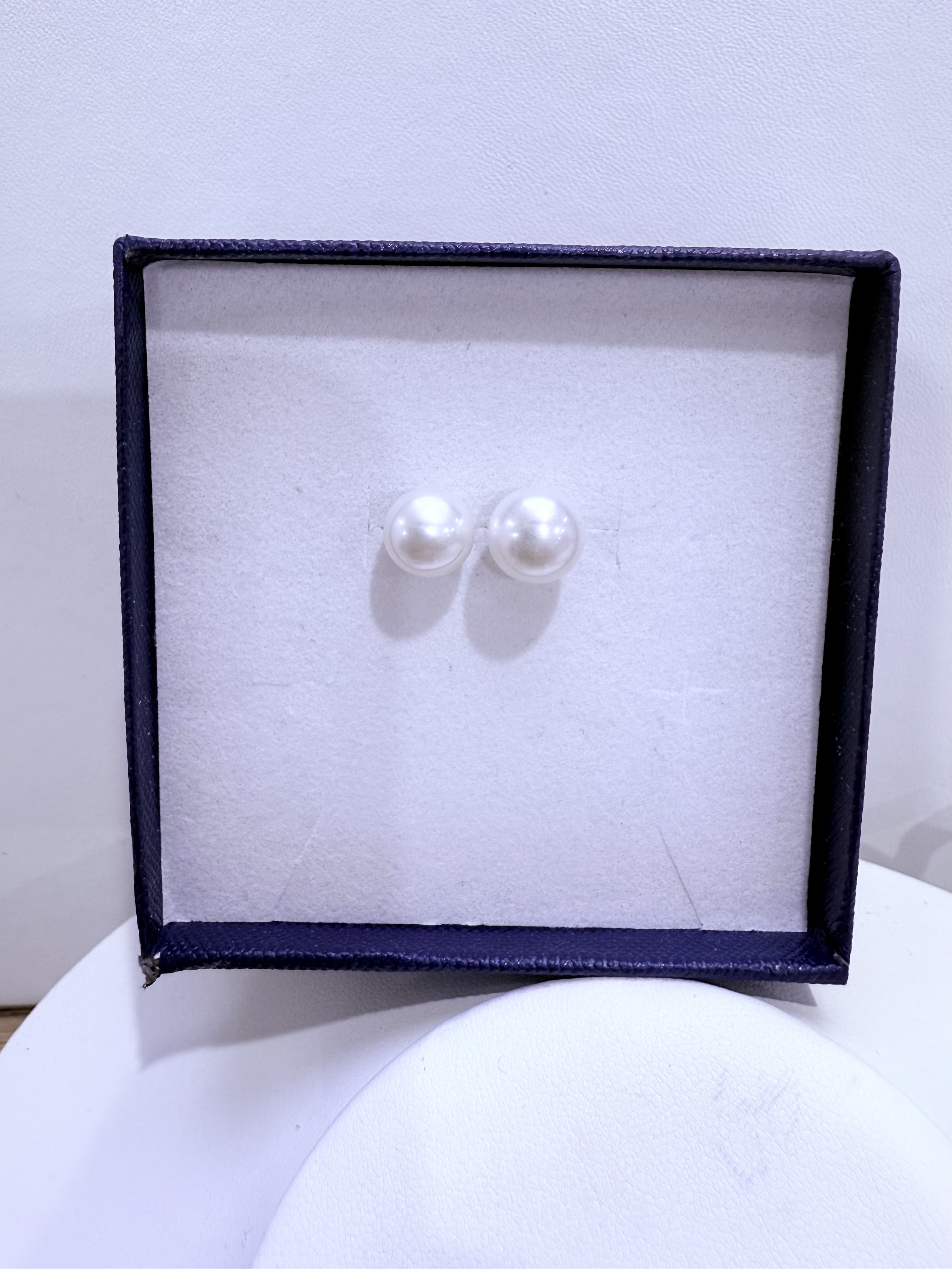 9mm左右天然淡水无核珍珠耳钉S925银针【非正圆】气质白色时尚