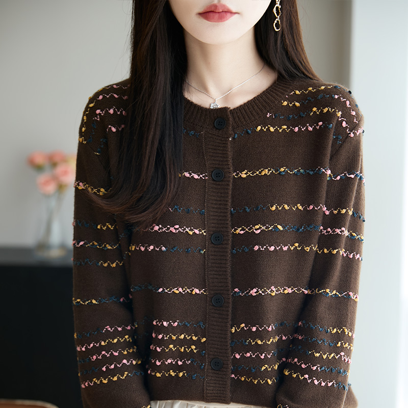 【提花曲奇】羊毛混纺，撞色彩条！2025秋季新款百搭气质显瘦开衫毛衣