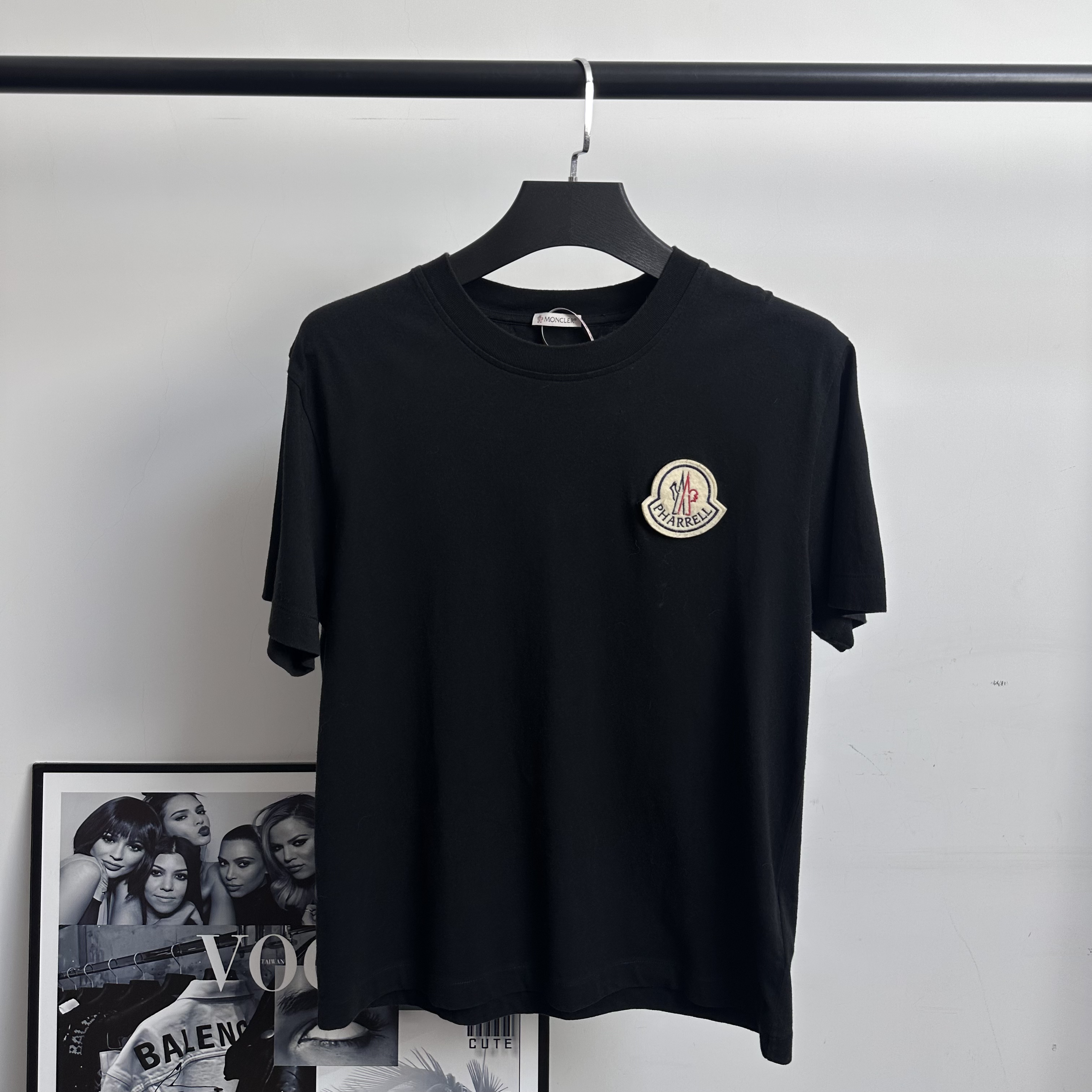 99新 MONCLER 黑色可换徽标魔术贴短袖/L