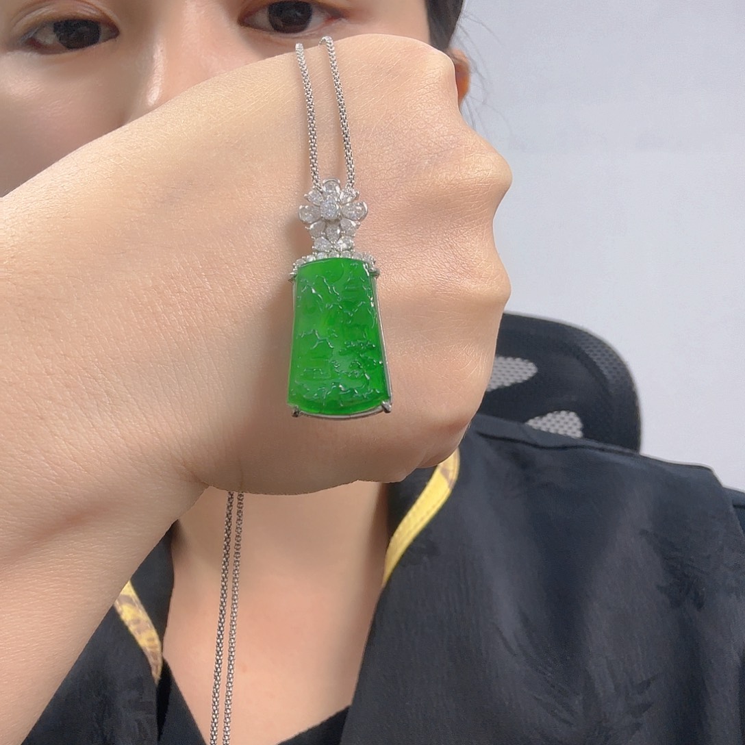 翡翠银S925镶嵌吊坠(不含链)