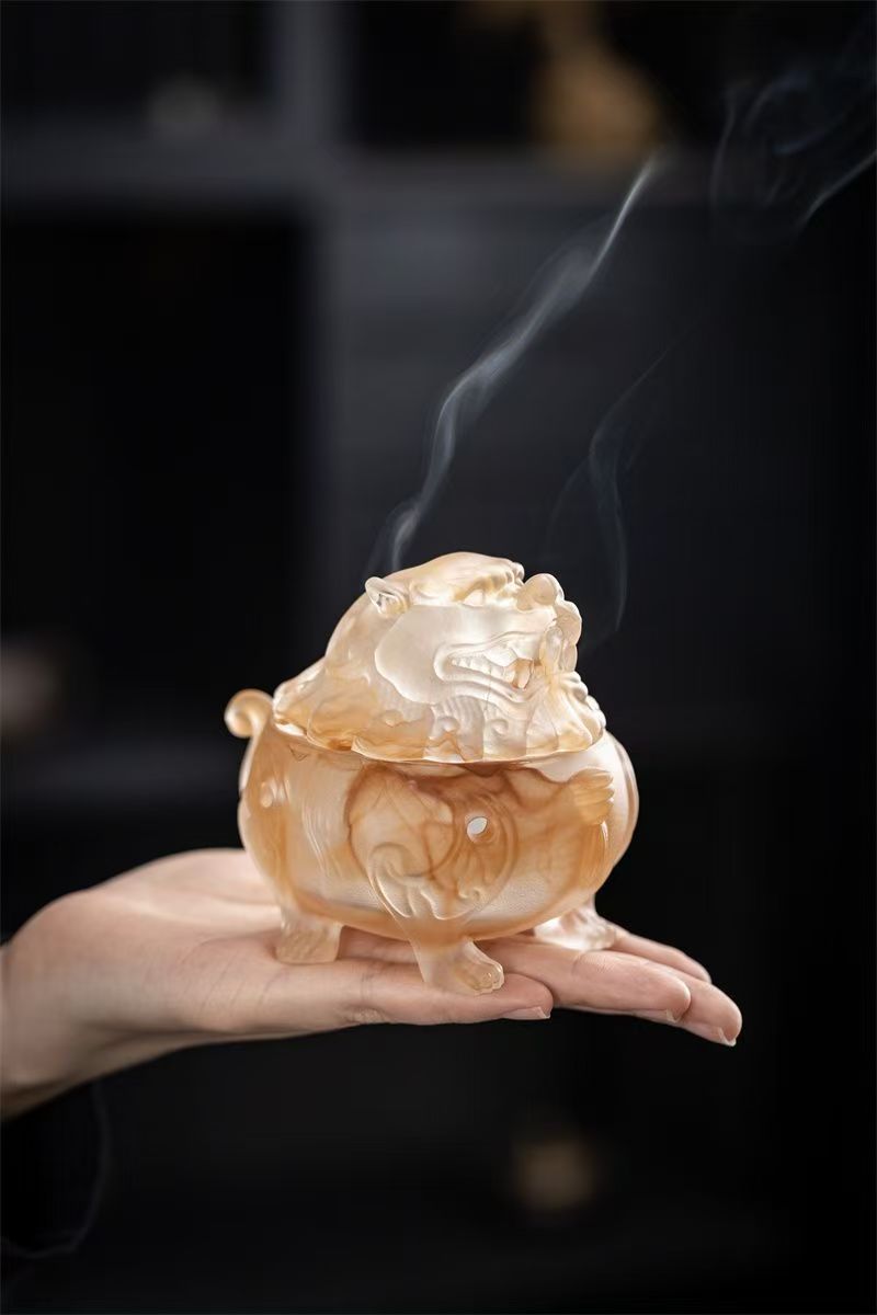 古法琉璃神兽狻猊香炉 香篆炉 盘香炉 香片炉  家居室内办公 古典