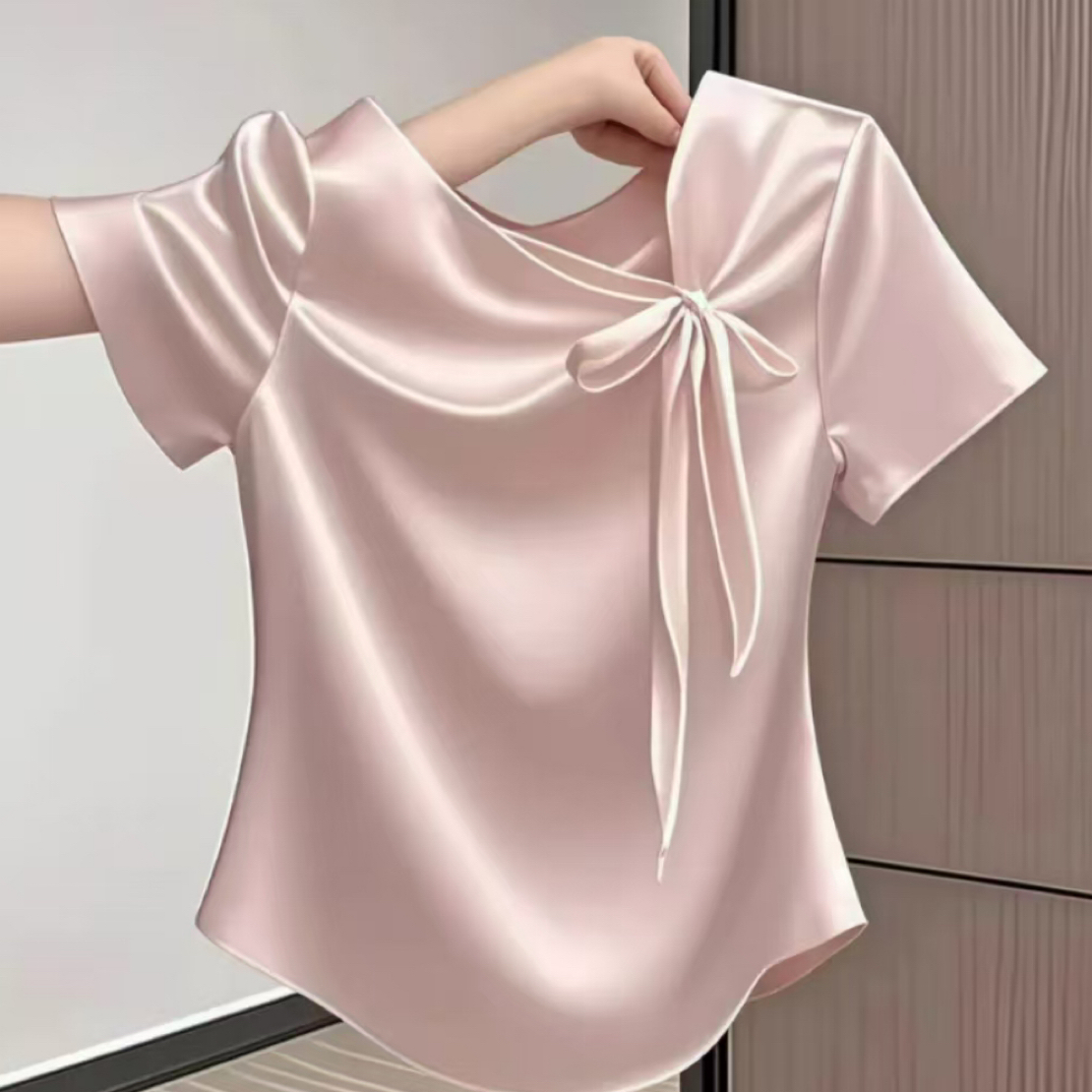 （现货）蝴蝶结正肩短袖T恤夏季新款减龄时尚百搭