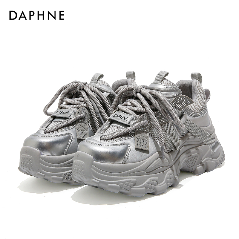 Daphne/达芙妮2025秋保暖加厚老爹鞋女时尚亮钻厚底增高百搭女鞋