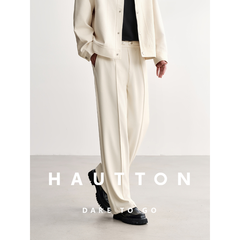 皓顿立体塔克线垂感肌理休闲裤男重磅抽绳通勤直筒长裤973XX5166