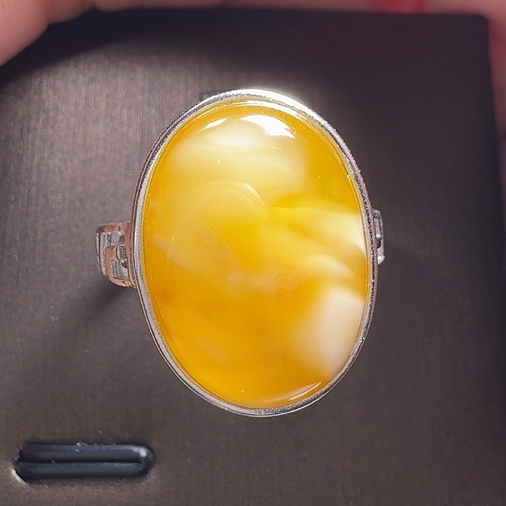 蜜蜡银S925镶嵌戒指戒指