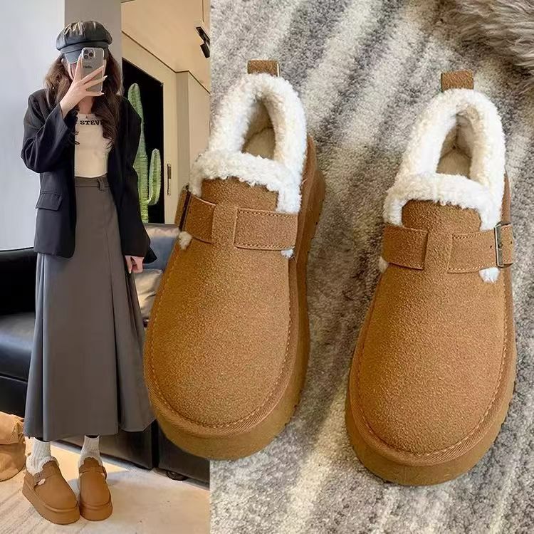 【扣号】2025年新款加绒勃肯鞋女秋冬新款厚底休闲棉鞋懒人鞋
