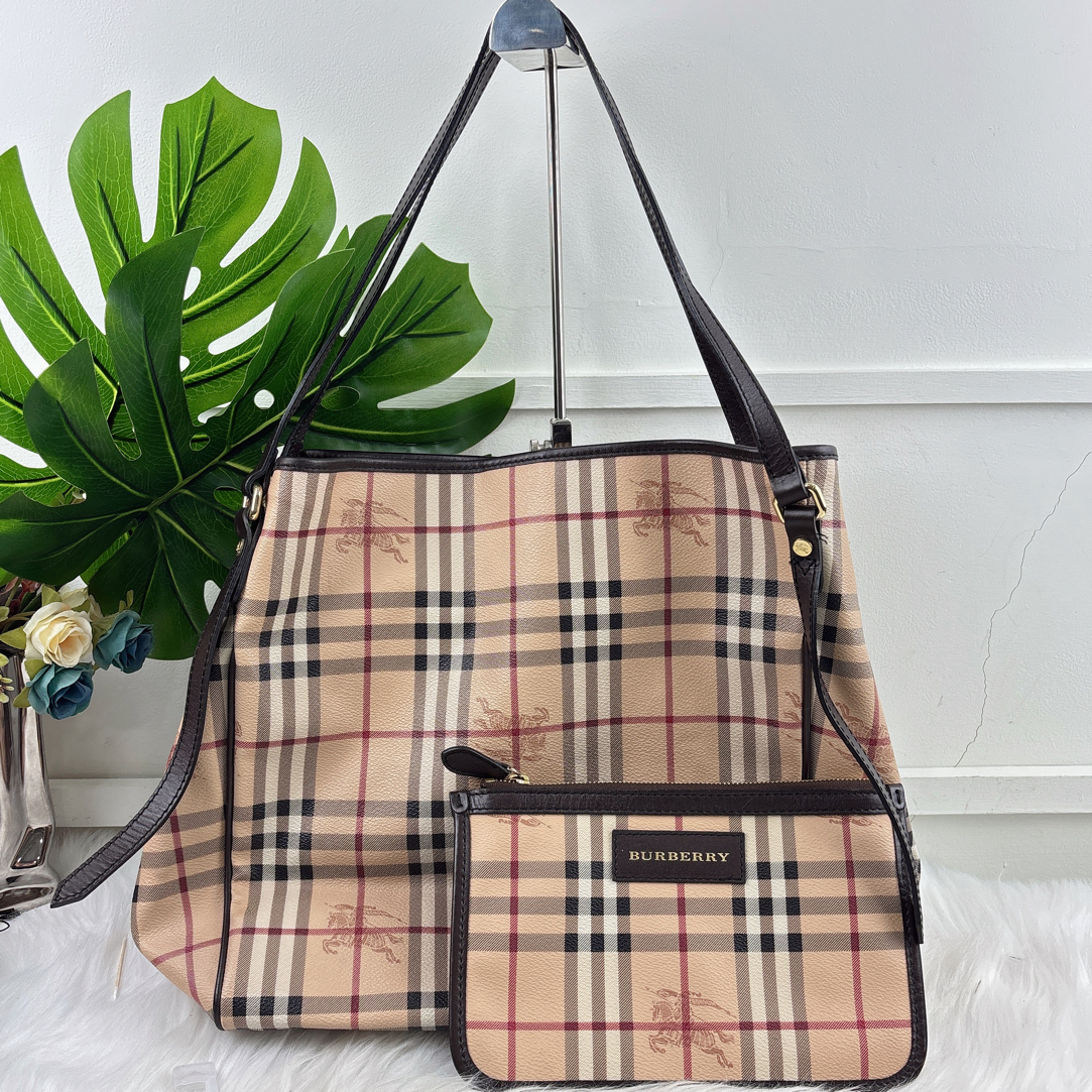 95新 BURBERRY/博柏利 战马格纹单肩大号托特包