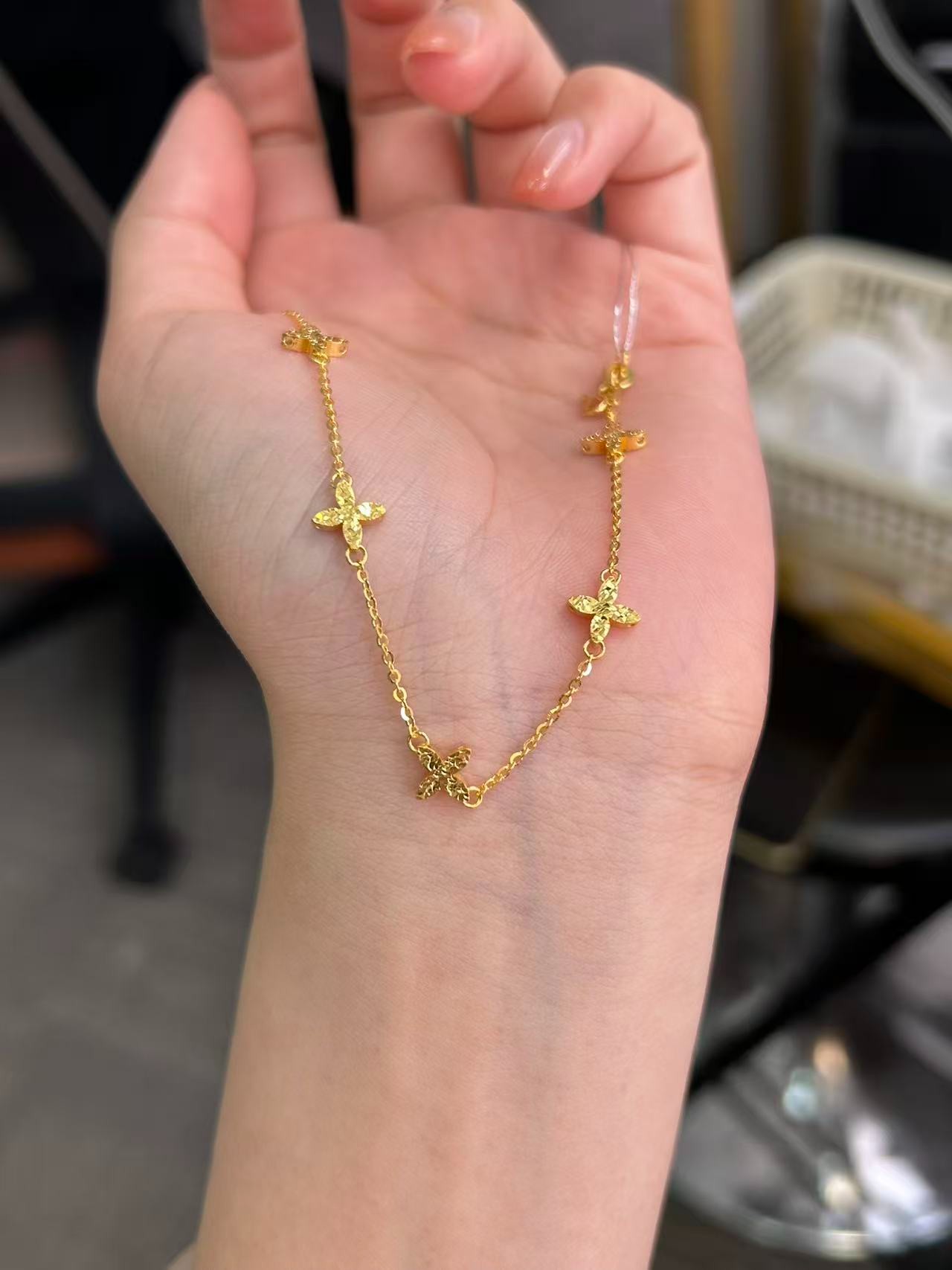 足金999  碎冰四花手链