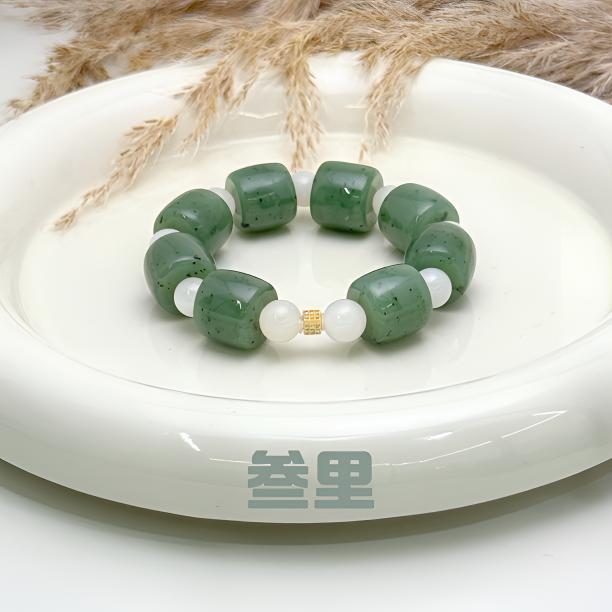 叁里｜青帆｜和田玉设计款碧玉手串