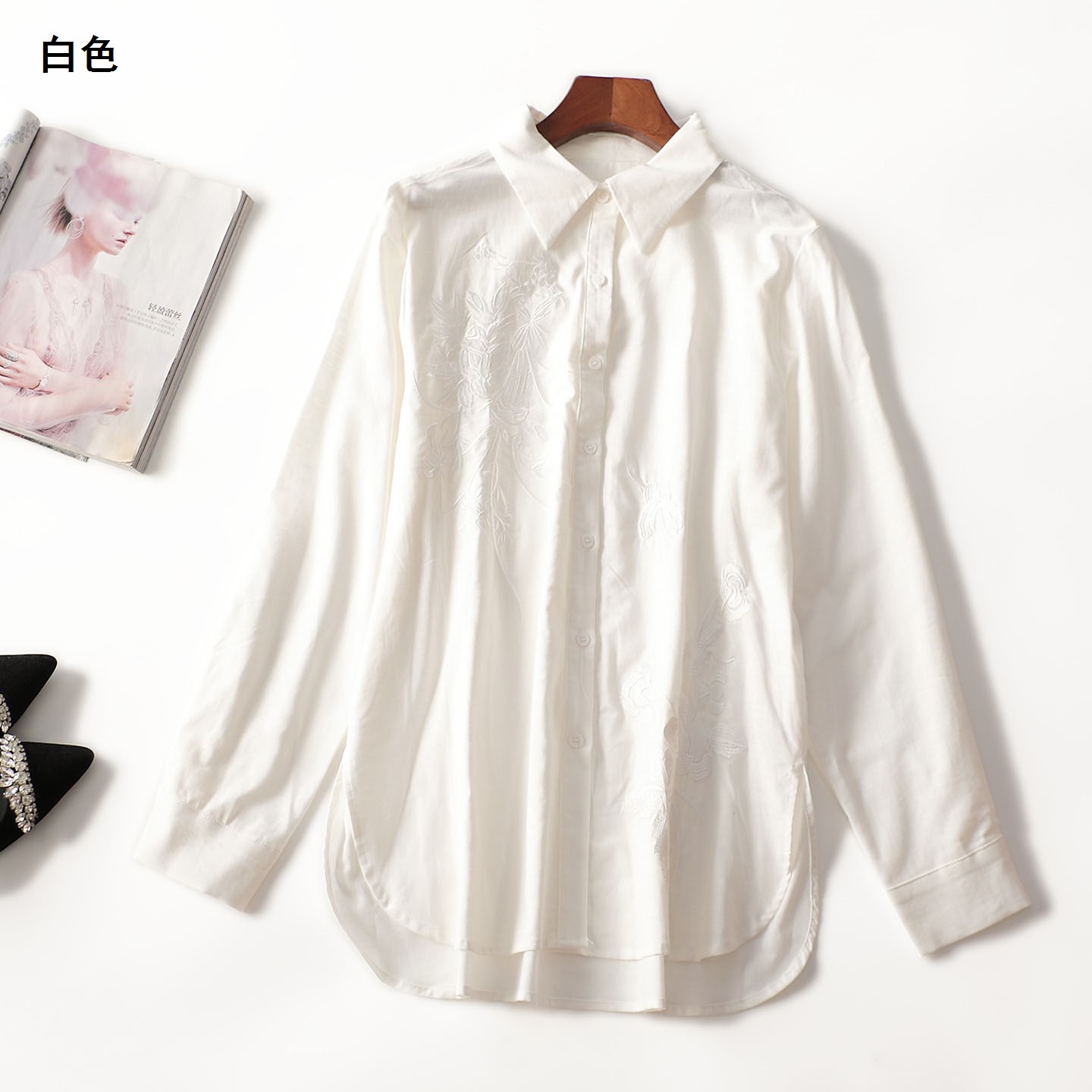 412173秋中长款长袖单排扣衬衫