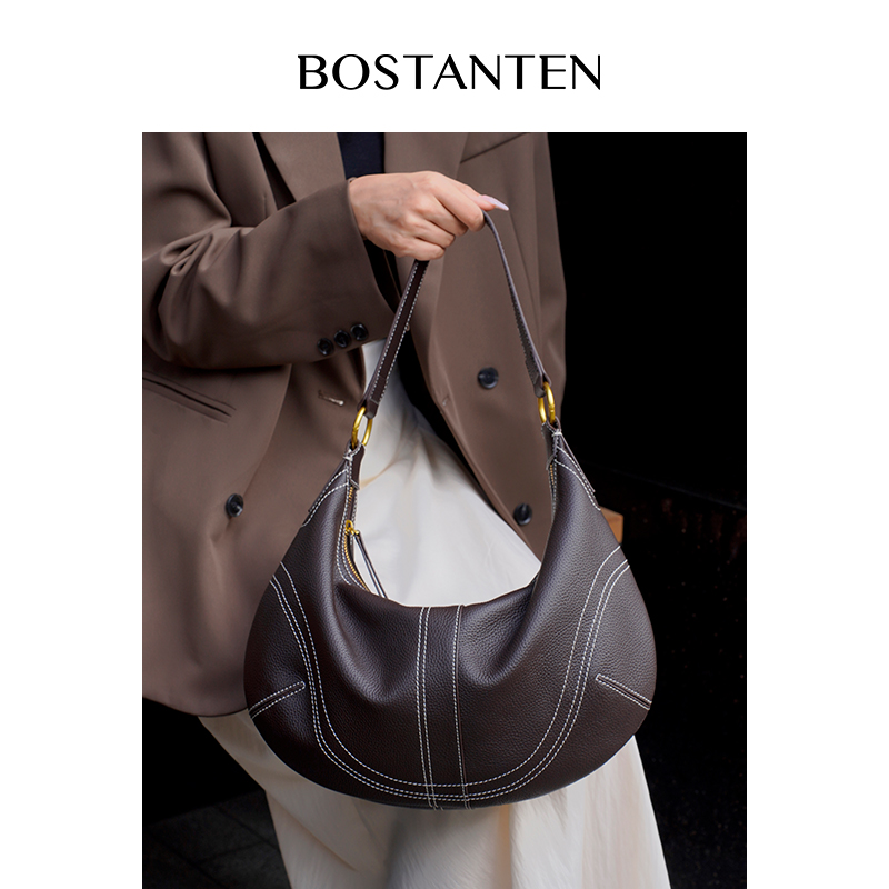 时尚轻奢头层牛皮棒球包高级感明线设计饺子包单肩斜挎腋下包