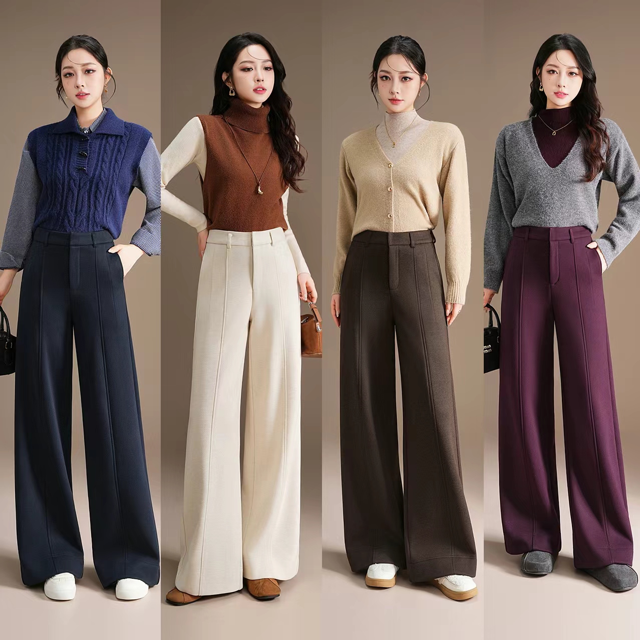 「醋酸羊毛850克重」冬季加厚加绒西装阔腿时尚轻奢高级直筒裤6088 