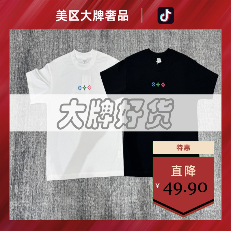 美区大牌奢品-D761-前后三色花短袖 男女宽松潮流印领短袖(SZ001)