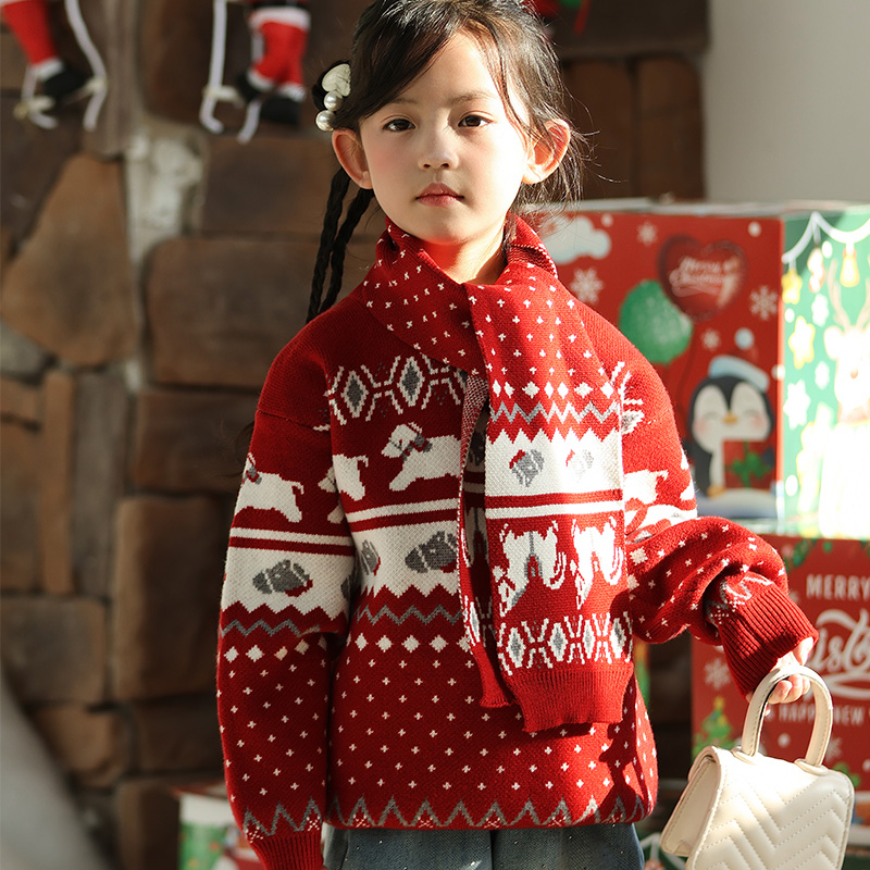 【专柜同款】冬季新款小马花纹保暖毛衣送同色围巾DBA57892