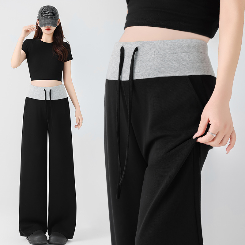 施纤雅优品孕妇裤子春夏外穿拼接高腰垂感冰感抗皱阔腿裤休闲裤