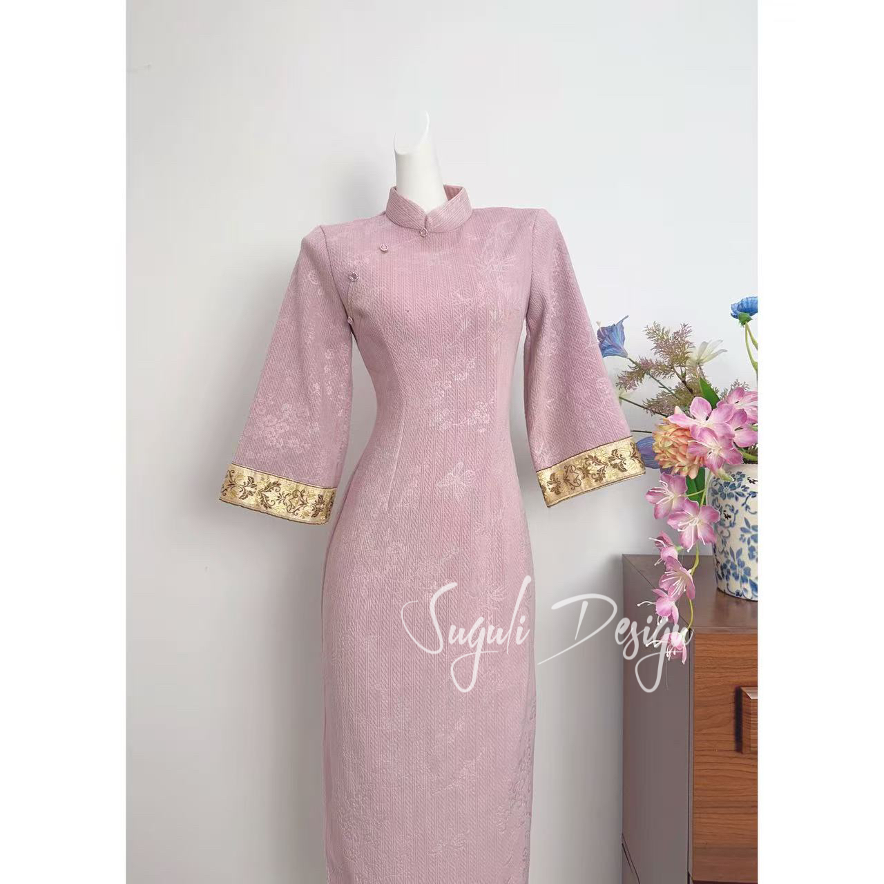 苏故里【紫韵】冬款文艺气质修身高端日常旗袍奢华气质衣长120