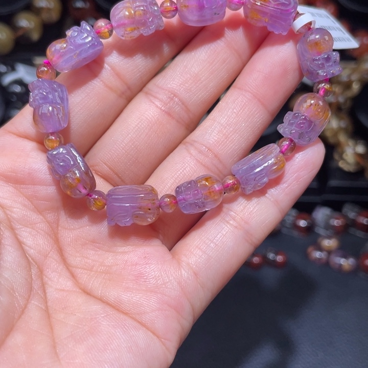 水晶手串未镶嵌极光紫钛貔貅手链