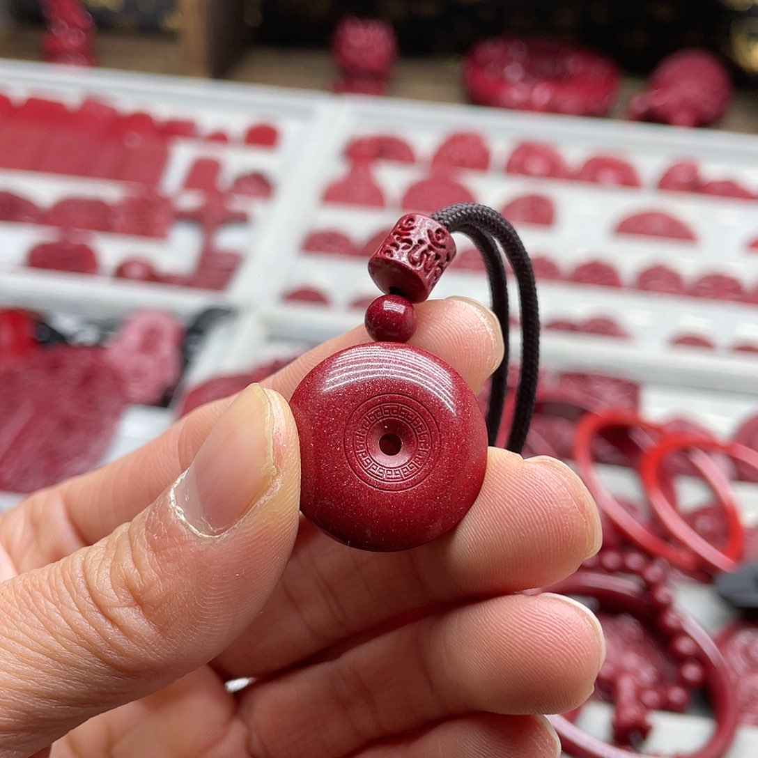 天然辰砂紫金砂平安扣吊坠