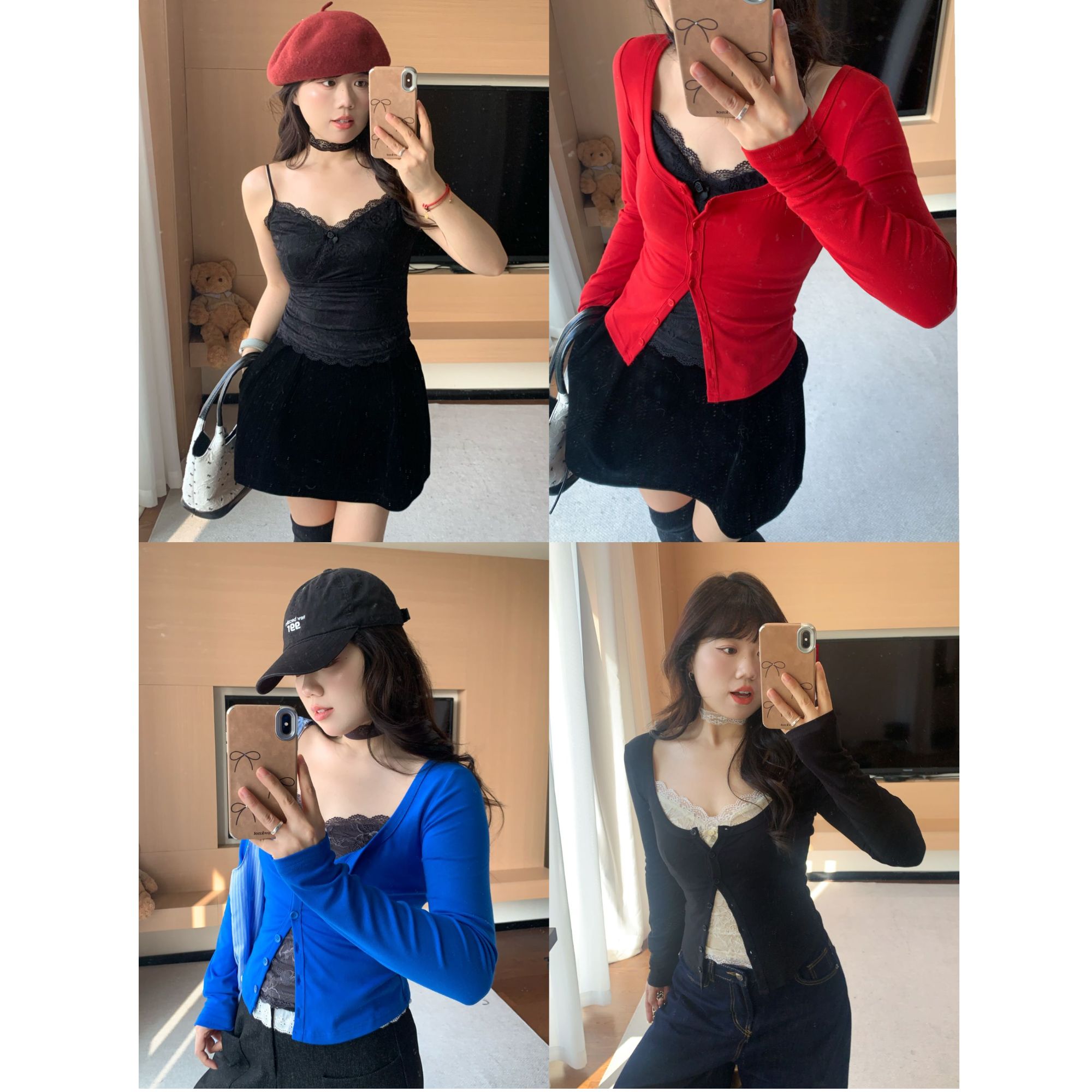 米米子“淡颜范本”定制蕾丝上衣针织开衫两件套纯欲甜美风时尚套装