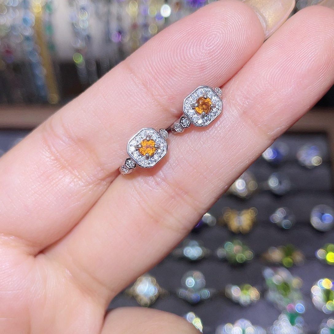 石榴石（芬达石）耳饰银S925镶嵌