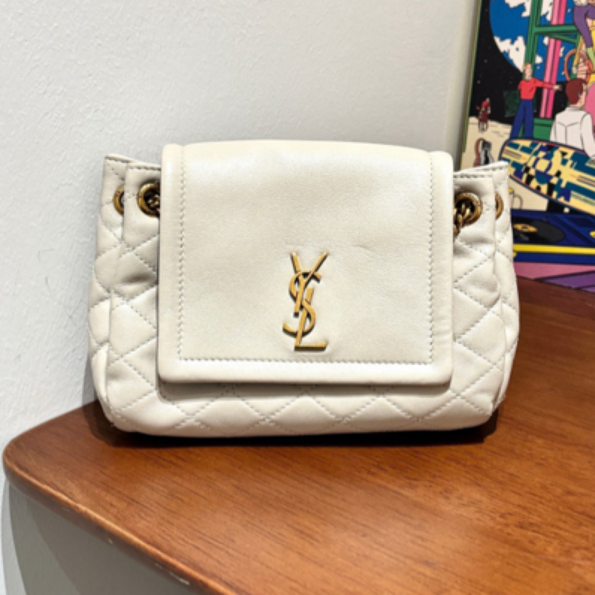 99新 YSL/圣罗兰 白金nolita链条包 mini 单肩斜挎包