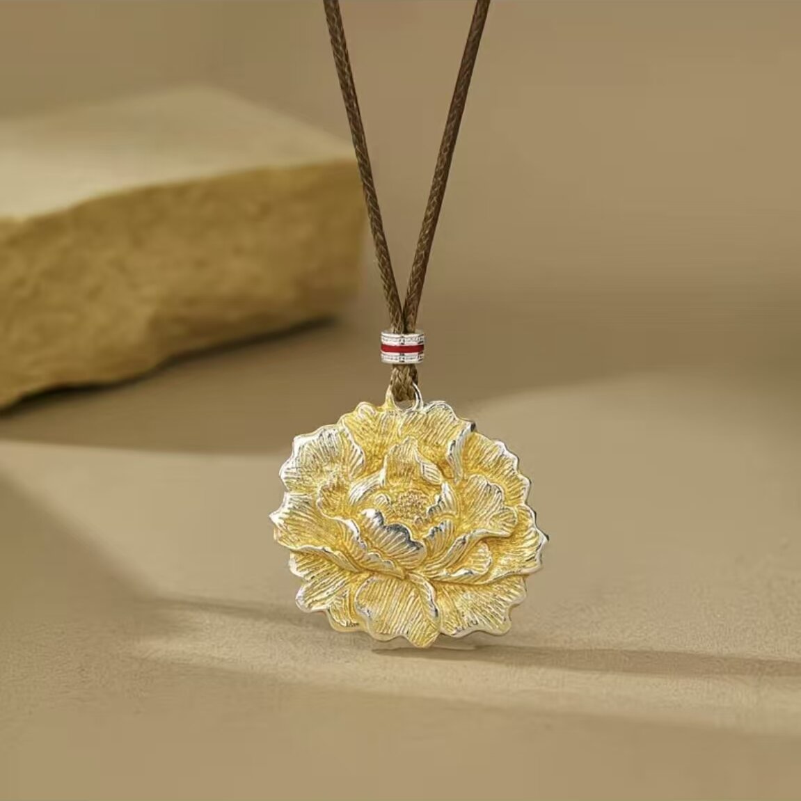 吊坠足银 纯银吊坠黄牡丹花女款复古时尚轻奢小众高级感百搭情侣
