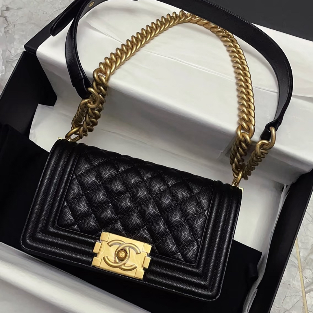 99新 Chanel/香奈儿 林纳奢品丨Leboy小号黑金鱼籽酱牛单肩包25开