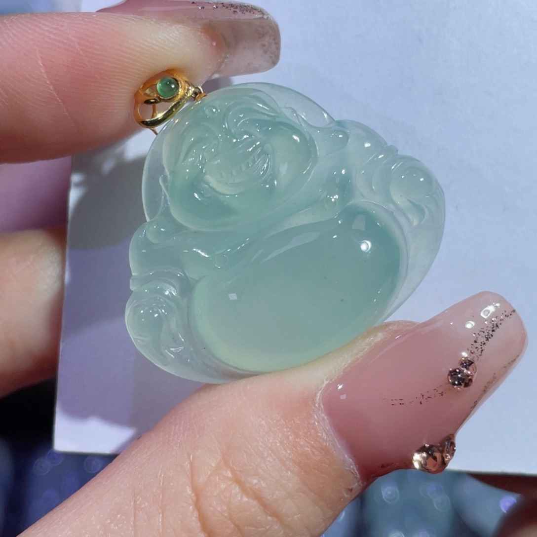 翡翠颈饰18K金镶嵌佛公