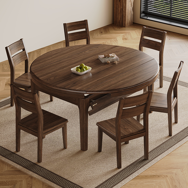 北美黑胡桃木餐桌椅组合实木可方圆饭桌家用小户型伸缩折叠圆桌子