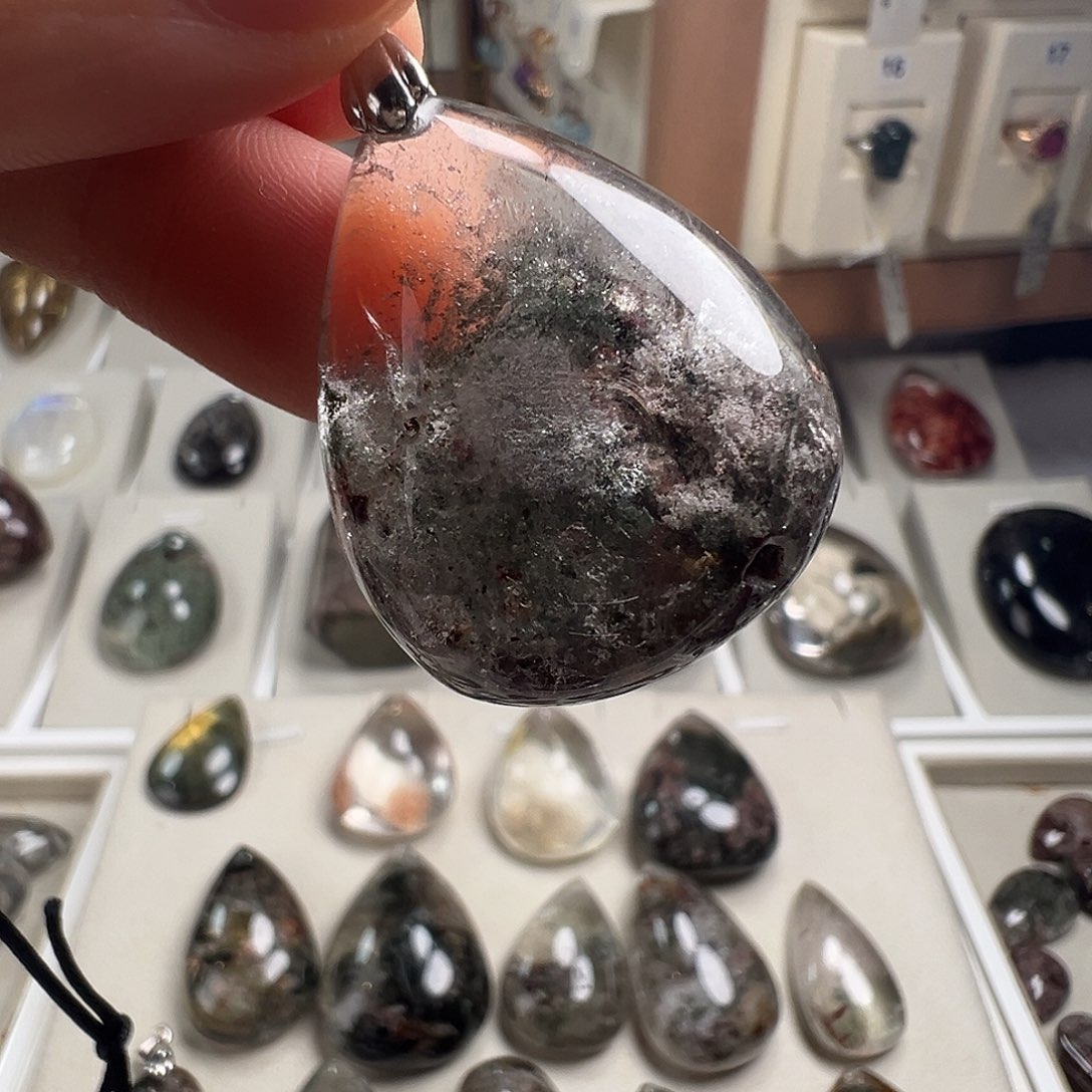 水晶颈饰银S925镶嵌天然幽灵水晶有矿坑