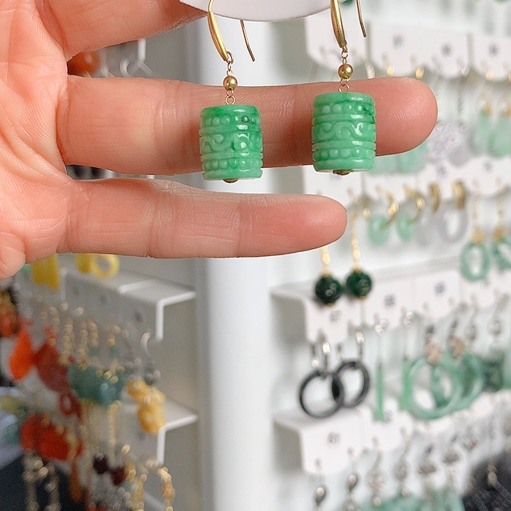 翡翠耳饰18K金镶嵌翡翠