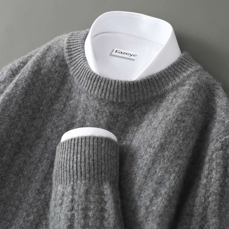 冬天伴侣~纯羊绒衫男提花加厚毛衣减龄纯色针织衫商务休闲打底衫