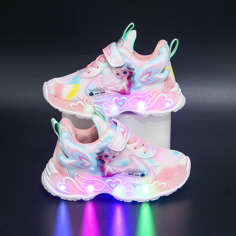 带灯女童鞋子2025春秋新款网面透气儿童运动鞋百搭公主跑步鞋秋冬