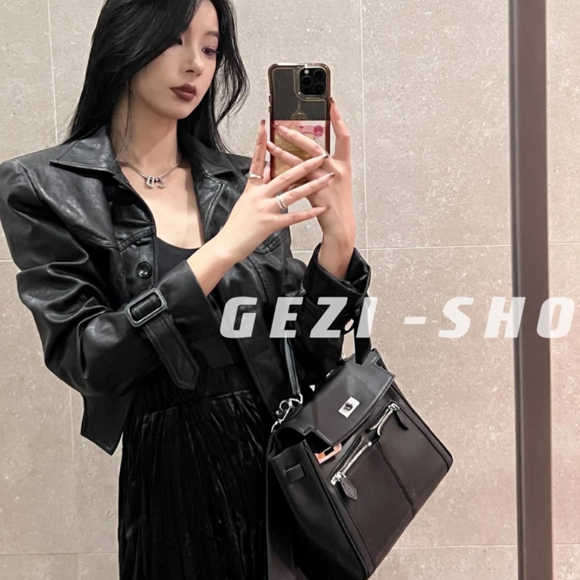 【鸽子的衣橱】|冷秋| 不规则皮衣显瘦 小众设计感短款个性外套