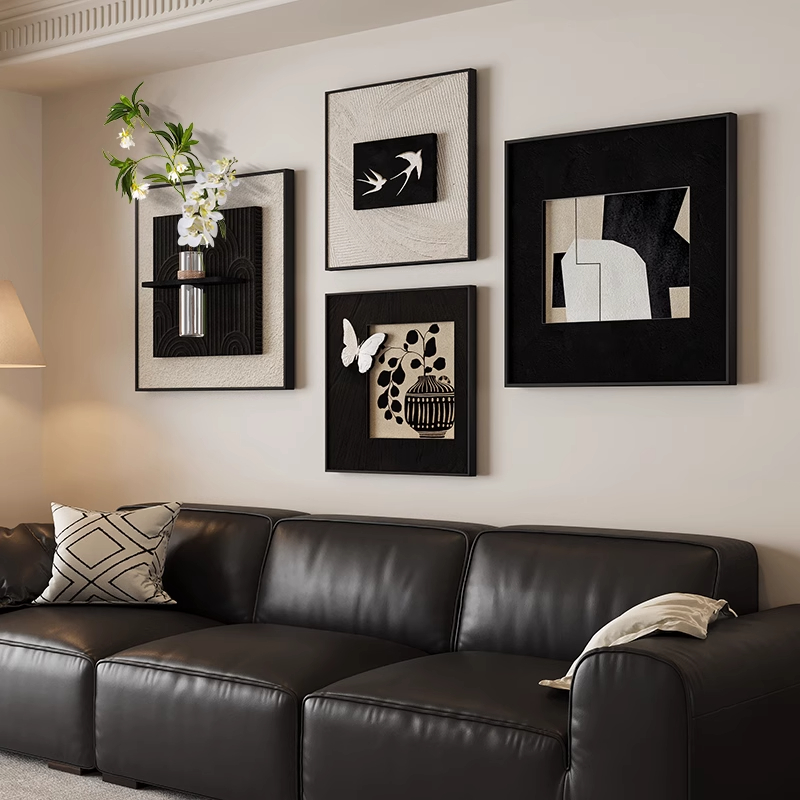 新款高级感水培绿植客厅装饰画法式复古沙发背景墙挂画立体组合画