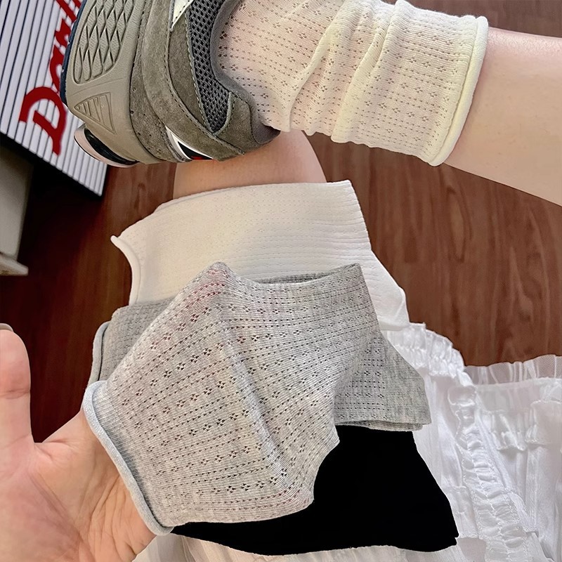 秋冬卷边堆堆袜子女长袜ins潮夏季薄款袜子女纯棉100%全棉压力袜