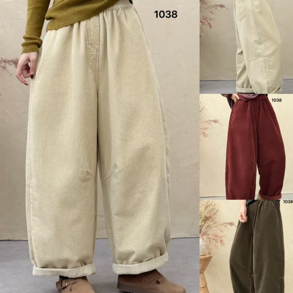 1038#灯芯绒双层百搭显瘦弯刀裤「裤长约98cm」