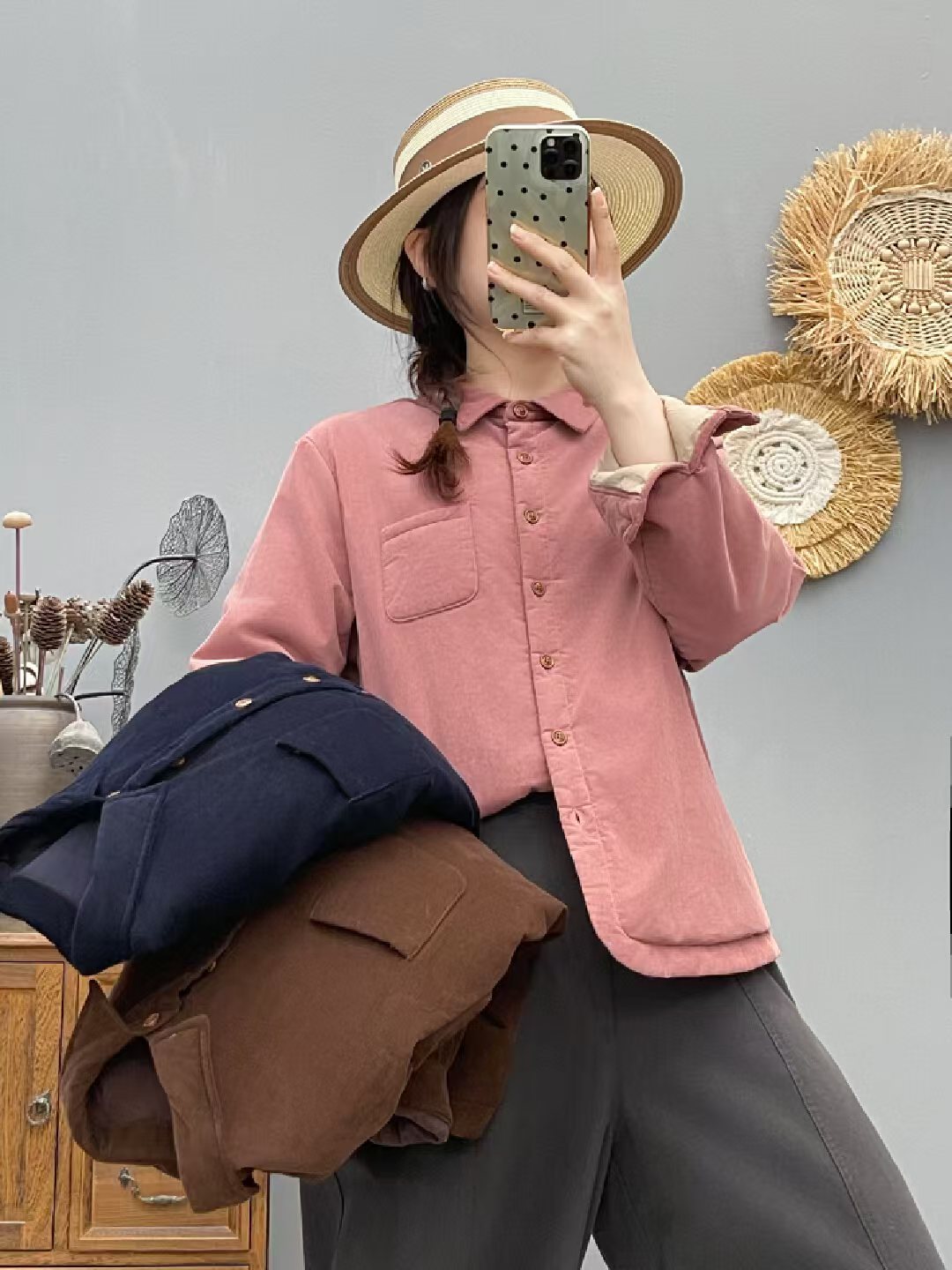 保暖冬季灯芯绒长袖尖领衬衫秋冬翻领休闲百搭衬衣86581
