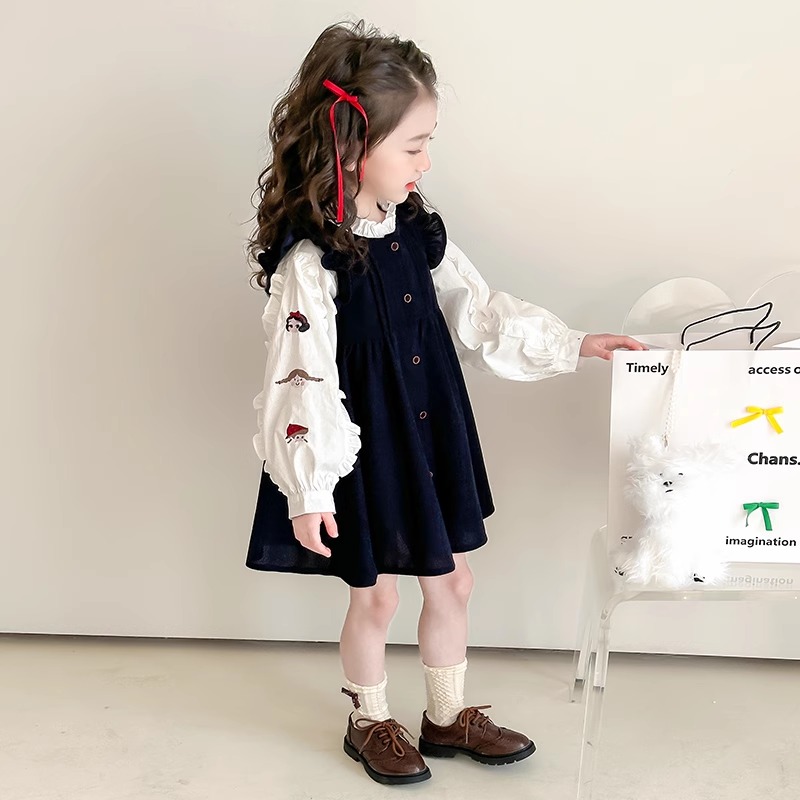 女童春秋裙子套装春装2025新款儿童洋气春季连衣裙宝宝丸子两件套