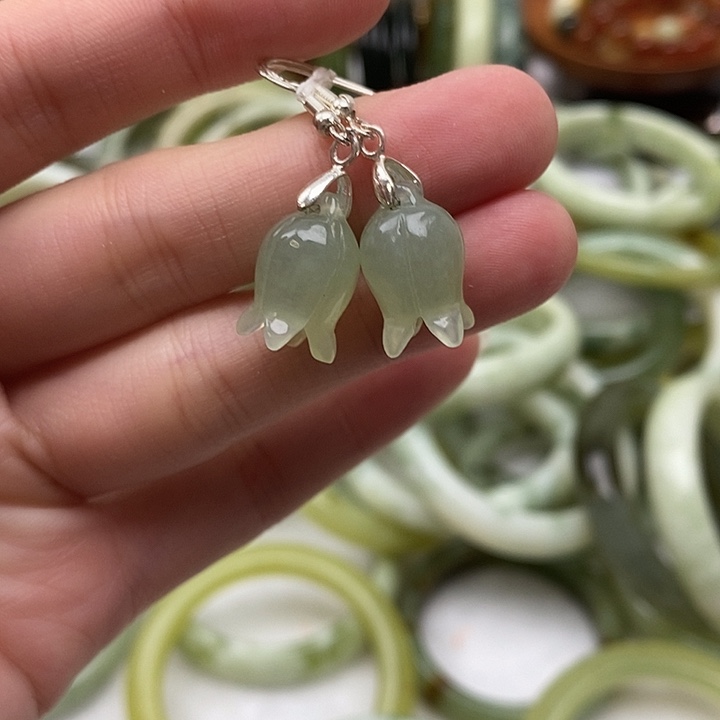 蛇纹石玉合金耳钉