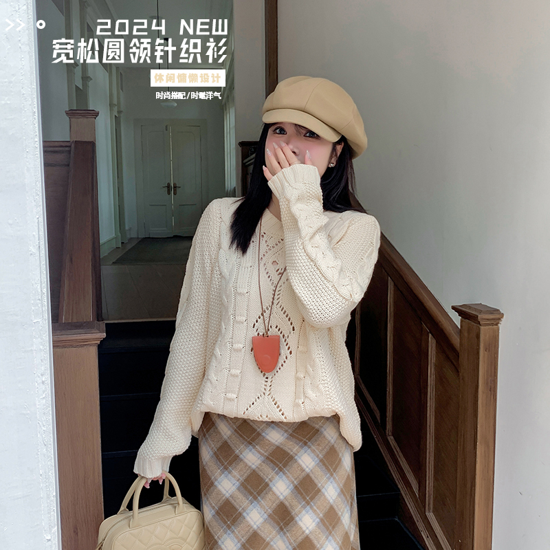 【涵胖胖推荐】清*休闲宽松圆领针织衫-F298