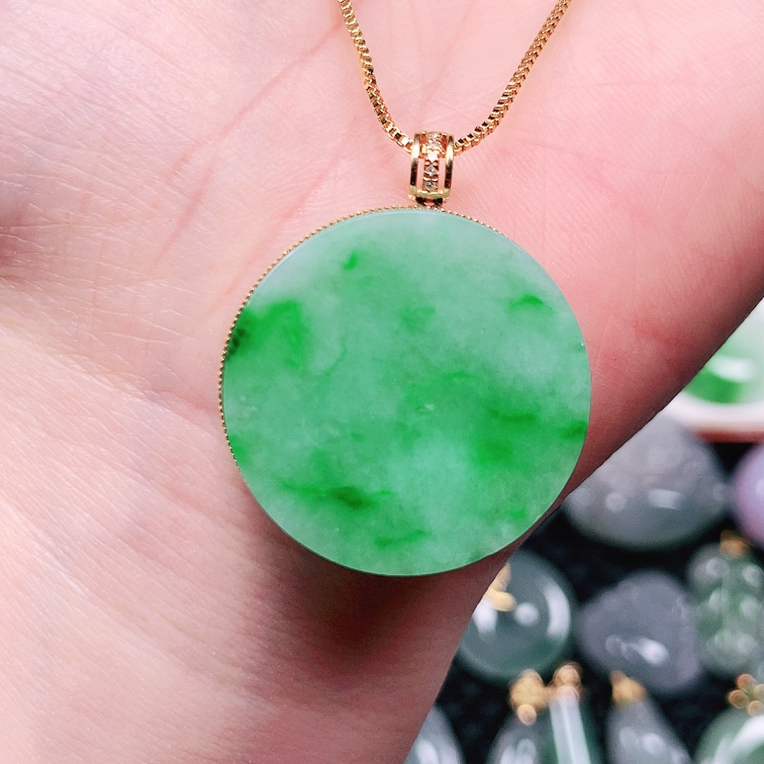 【闪购商品】翡翠18K金镶嵌吊坠(不含链)无事牌